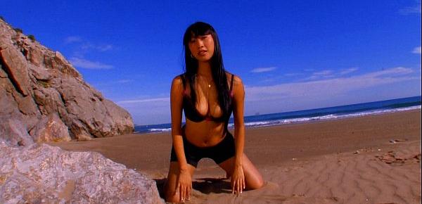  Hot asian Pornstar Sharon Lee stripping at the beach